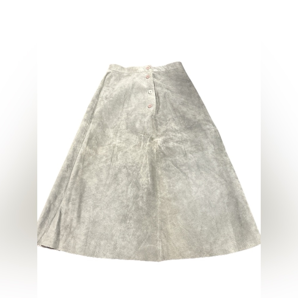 Vintage Petite Sophisticate Genuine Leather Skirt Gray Flare Size 6 80s 90s